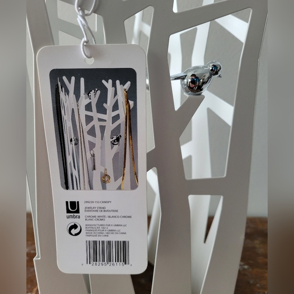 UMBRA NEW white metal tree jewellery holder with chrome birds - Picture 3 of 7